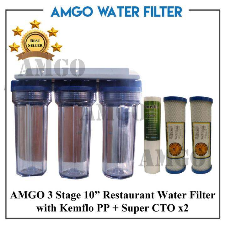 AMGO 10" 3 Stage Restaurant Water Filter (With Kemflo PP And 2 unit
