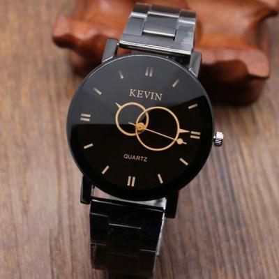 นาฬิกาข้อมือควอตซ์นาฬิกาข้อมือหน้าปัดกลมสแตนเลสสีดำดีไซน์สีดำของขวัญสำหรับผู้ชาย