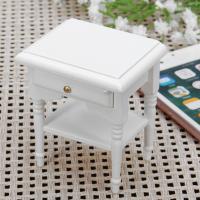 เฟอร์นิเจอร์ไม้1:12บ้านตุ๊กตาโต๊ะข้างเตียงสีขาว Nightstand ตู้สีขาว