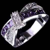 Bluelans Womens Fashion 925 Sterling Silver Purple Ring Zircon Wedding Bague Jewelry 9* (Purple)