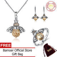 BAMOER จัดส่งฟรี100% 925ชุดเครื่องประดับเงินสเตอร์ลิงชุดเครื่องประดับน่ารักสีส้มรูปสัตว์ผึ้งชุดเครื่องประดับครบรอบปี ZHS043สำหรับเจ้าสาว