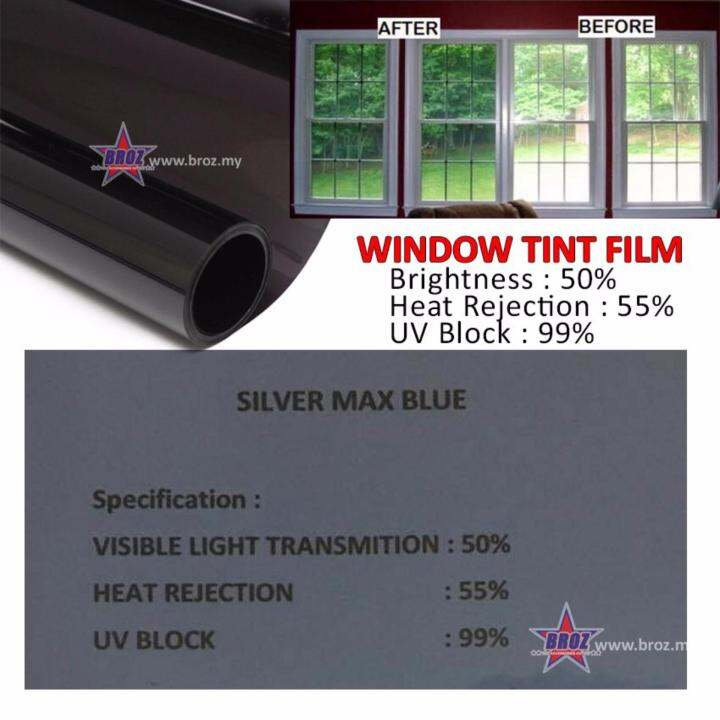 Broz (2ft X 2ft) Silver Max Blue 50% Solar Control Window Film Tint ...