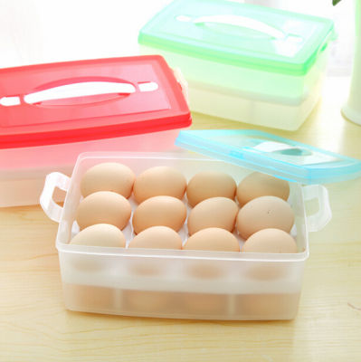 ตู้เย็นแบบพกพาพลาสติกไข่คู่ Crisper กล่องเก็บของสีแดง