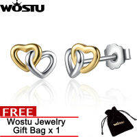 WOSTU S925ใจถึงใจขนาดเล็กUnited In Love Silverต่างหูตุ้มหูผู้หญิงของขวัญเครื่องประดับครบรอบZBBS442