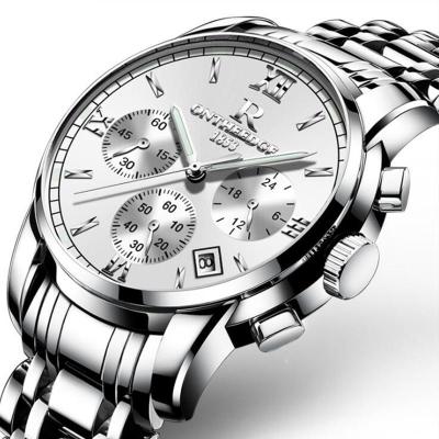 นาฬิกาแท่งสแตนเลสสตีลสำหรับนักธุรกิจชายแบบคุณภาพสูงนาฬิกาควอตซ์กันน้ำวันที่โครโนกราฟสำหรับผู้ชาย