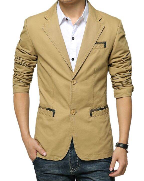 Korean Style Slim Fit Casual Men Blazer Coat/Men Suit Jacket (Khaki