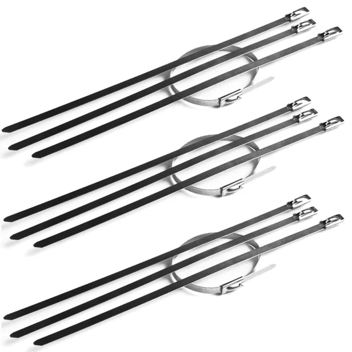 100 PCS 4.6 x 300mm Stainless Steel Metal Exhaust Wrap Coated Locking