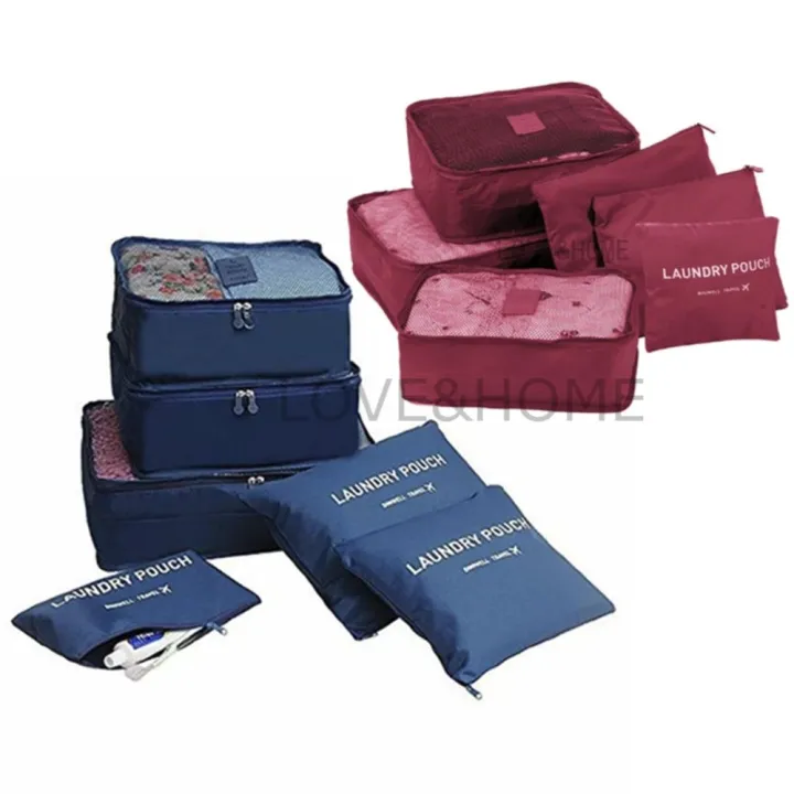 LOVE&HOME 6in1 Secret/Laundry Pouch Travel Organizer Set (DarkBlue,Red