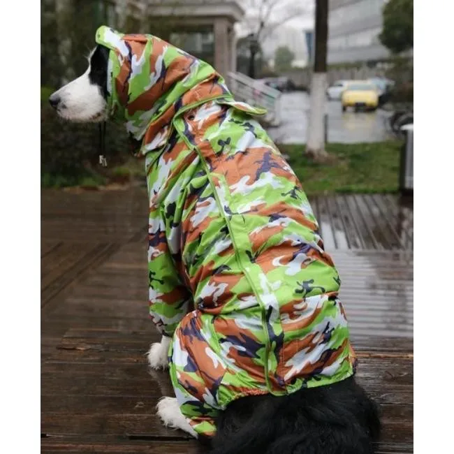 Camouflage Raincoat with Visor for Big Dogs Rainy Season Dog Raincoat