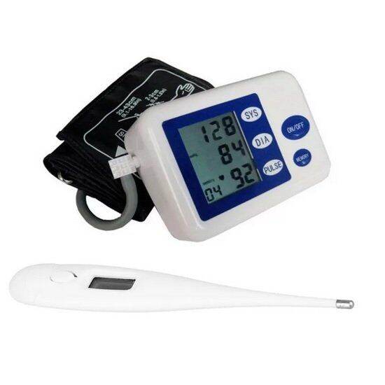 Blood Pressure Monitor (White/Blue) with Fixotherm Digital Thermometer