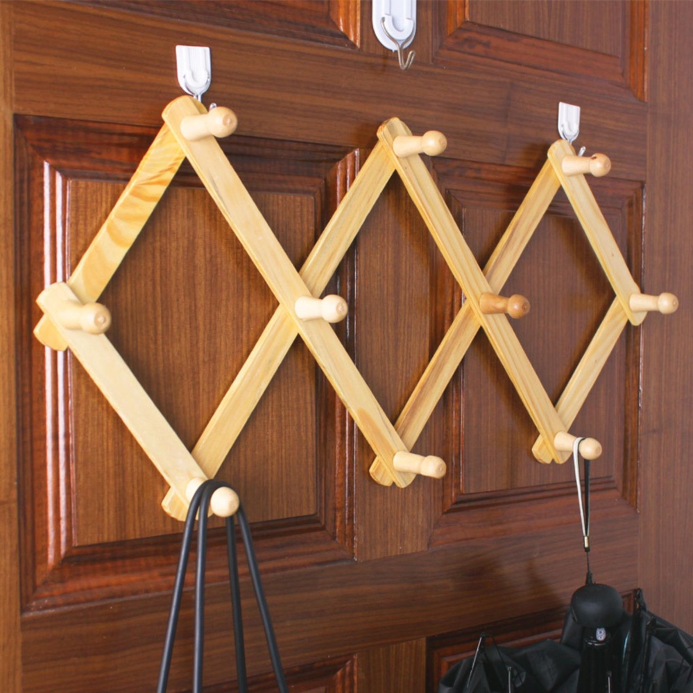 Wooden Wall Hanger Expandable 10 Peg Coat Rack Hat Closet Hook Fold Shelf Home 