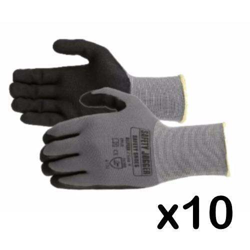 10 PAIRS Safety Jogger AllFlex Gloves Rubber Palm Nylon Spandex Work