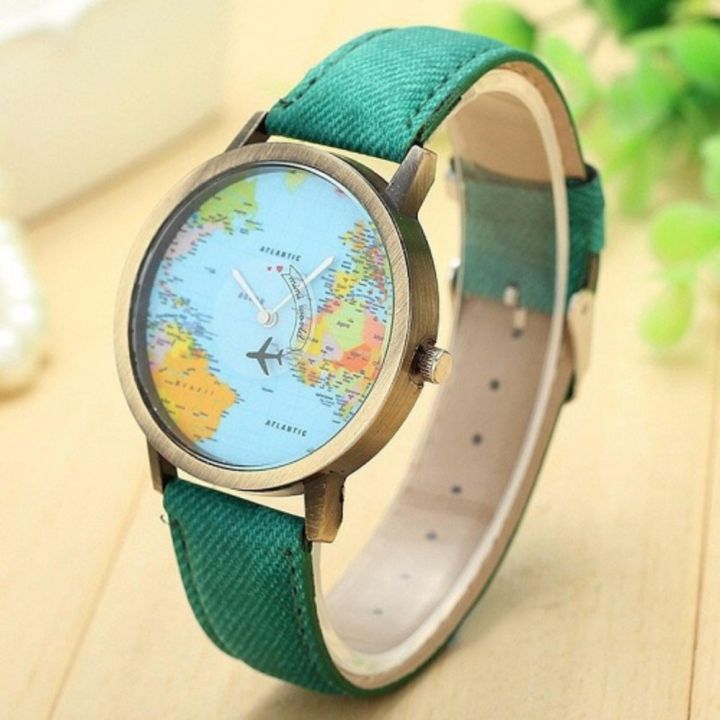 Mini World Map Dial PU Denim Leather Watch Green Lazada PH