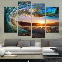 Modern Seascape Abstract Oil Painting Print on Canvas HD Sea Wave Landscape Wall Art Pictures 4 Pcs No Framed for Home Decoration