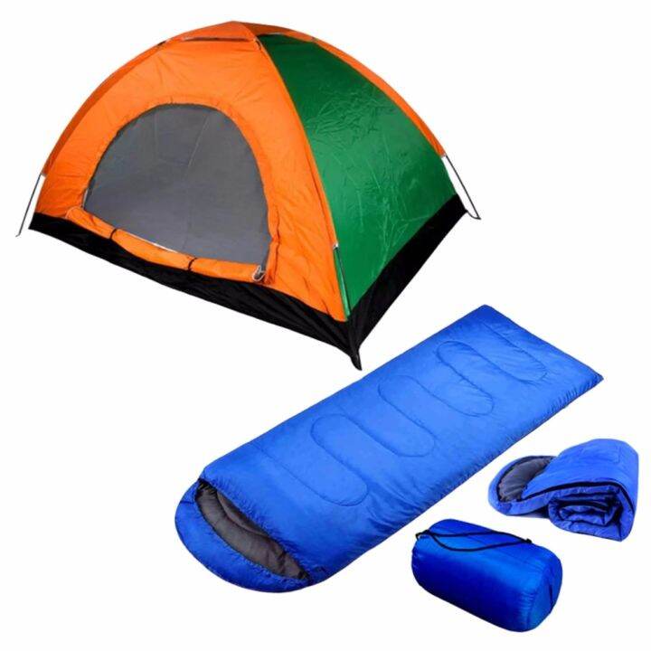 4 Person Family Camping Tent with Outdoor Essentials Sleeping Bag