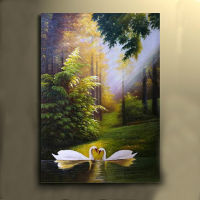 hand painted landscape oil painting swan lake modern home wall art decoration no framed Christmas Gift Christmas Gift