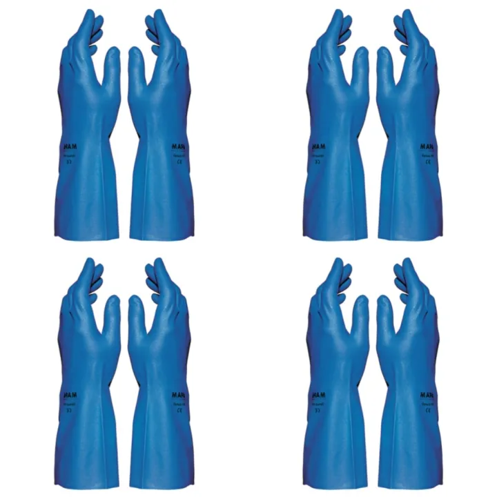 4 pairs Mapa Superfood 177 Rubber Safety Gloves, Blue Embossed for Food Handling Glove