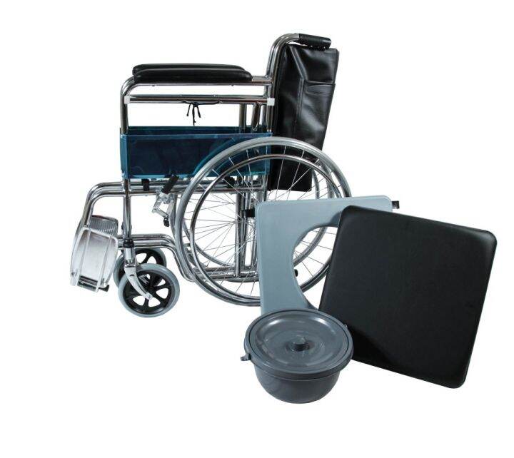 Procare Heavy Duty Steel Wheelchair with Commode, Aluminum Footrest and
