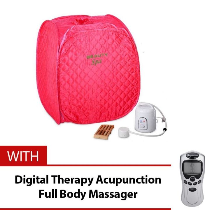 Portable Steam Sauna Pink With Digital Therapy Acupuncture Full Body Massager Silver Kmv
