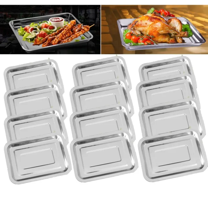 12 PCS. 32x22cm Stainless Steel BBQ Food Container Tray Rectangular