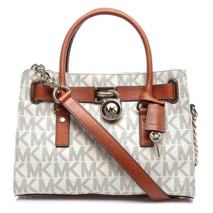 Michael Kors Hamilton Monogram Logo Medium Satchel Bag ( Vanilla ...