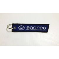 พวงกุณแจผ้างานปักสวย สี น้ำเงินขอบดำ ลายป้ก SPARCO สี ขาว