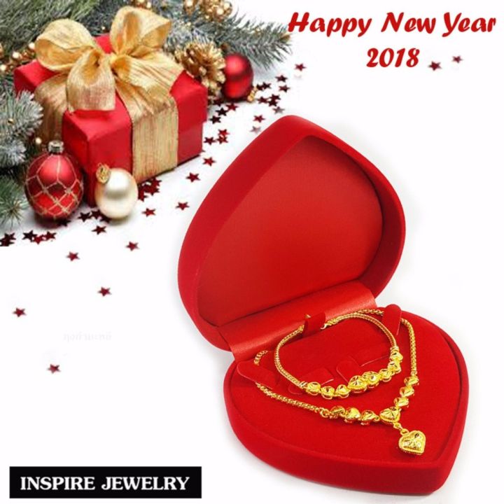 inspire-jewelry-ชุดเซ็ท-สร้อยคอทอง-สร้อยข้อมือทอง-ลายเลสหรูและข้อป้อง-หุ้มทองแท้-100-24-นิ้ว-พร้อมกล่องทอง