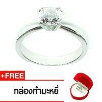 Royal Crown Jewelry Stainless Steel 316L แหวนประดับเพชร CZ ขาว อย่างดี รุ่น The best 1070 (สี Silver)