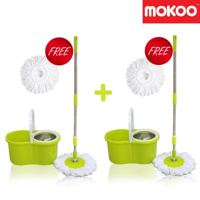 MOKOO Microfiber spin mop set เซทถังปั่น 2 ระบบพร้อมผ้าไมโครไฟเบอร์ 2 ผืน 1 เซท แถมฟรี 1 เซท