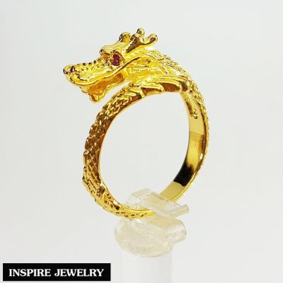Inspire Jewelry ,แหวนมังกร ตาทับทิม ตัวเรือนหุ้มทองแท้ 100% 24K  นำโชค เสริมดวง สวยหรู