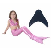 Kids Girls Swimmable Mermaid ชุดนางเงือก ชุดว่ายน้ำเด็กผู้หญิง หางนางเงือก รุ่น Metalic + ตีนกบ (สีชมพู)