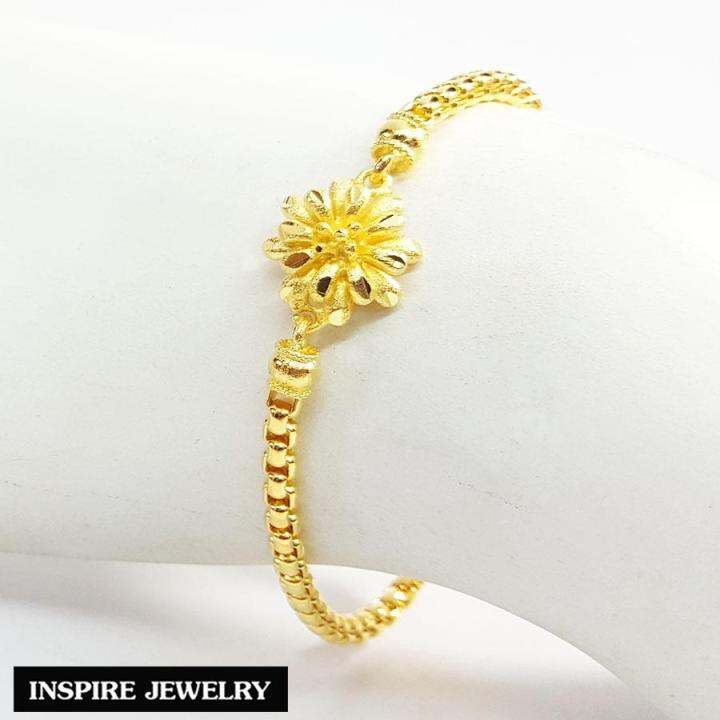 inspire-jewelry-สร้อยข้อมืองานdesign-ลายดอกไม้ทำลาย-สวยหรู-หุ้มทองแท้-100-24k-พร้อมถุงกำมะหยี่