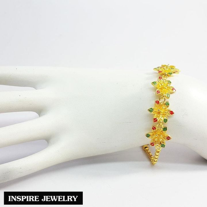 inspire-jewelry-ชุดเซ็ท-สร้อยคอทองลงยา-สร้อยข้อมือทองลงยา-รูปดอกไม้-งานจิวเวลรี่และงานทอง-มีจำนวนจำกัด-งานลงยาคุณภาพ-อย่างดี-งานฝีมือ-thai