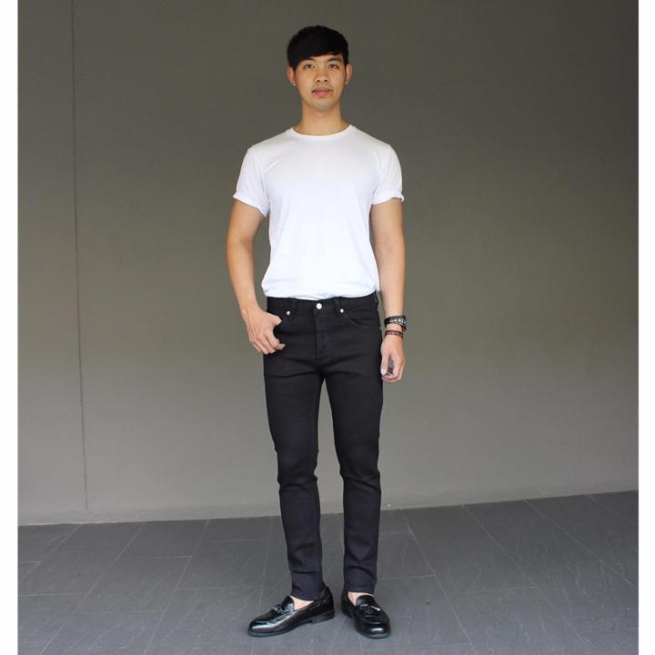 golden-zebra-jeans-กางเกงยีนส์ริมเเดงสีดำ-ผ้ายืดขาเดฟ
