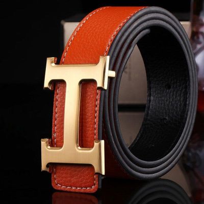 Amart Genuine PU Leather H Smooth Buckle Belt for Men(Orange) - intl