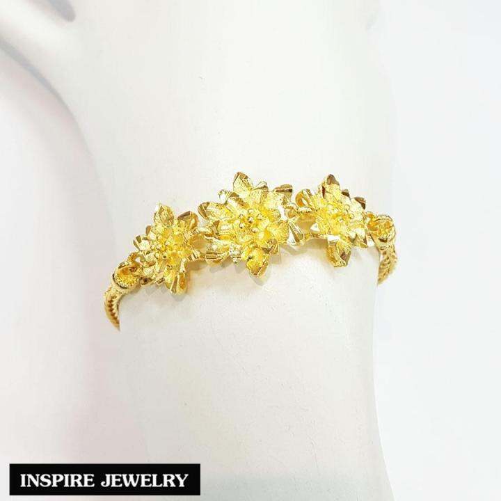 inspire-jewelry-สร้อยข้อมืองานdesign-ลายดอกไม้เรียงทำลาย-สวยหรู-หุ้มทองแท้-100-24k-พร้อมถุงกำมะหยี่