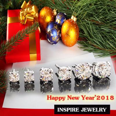 INSPIRE JEWELRY ต่างหูฝังเพชรสวิสเกรด AAA+ ไซด์ M 4min น้ำงาม เจียเหลี่ยม H&amp;A งานจิวเวลลี่แบบร้านเพชร  ตัวเรือนขึ้นด้วยทองเหลืองนอก