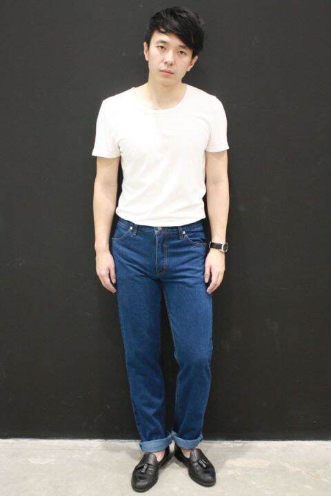 golden-zebra-jeans-กางเกงยีนส์ขากระบอกสีฟ้า-ผ้า-14-ออนซ์-ฟอกขัดทราย