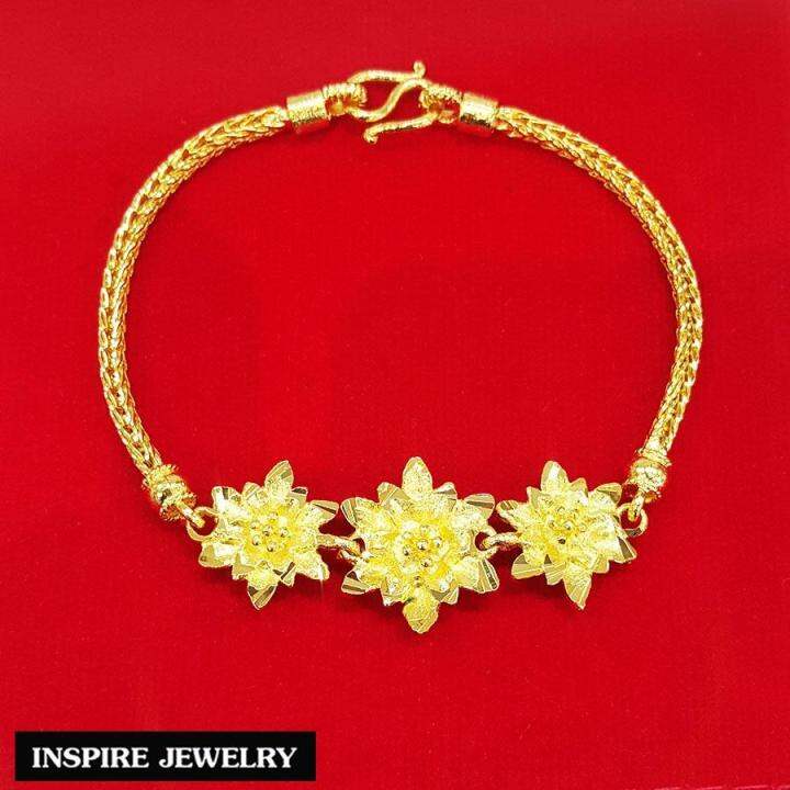 inspire-jewelry-สร้อยข้อมืองานdesign-ลายดอกไม้เรียงทำลาย-สวยหรู-หุ้มทองแท้-100-24k-พร้อมถุงกำมะหยี่