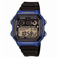 Casio Standard นาฬิกาข้อมือผู้ชาย สีดำ/น้ำเงิน สายเรซิ่น รุ่น AE-1300WH-2AVDF