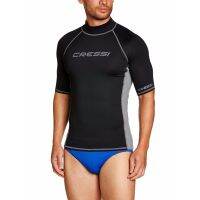 เสื้อผ้าไลกร้า แขนสั้น สำหรับผู้ชาย CRESSI RASH GUARD UV SUN PROTECTION (UPF) 50+, MENS BLACK LYCRA SKIN SHORT SLEEVE