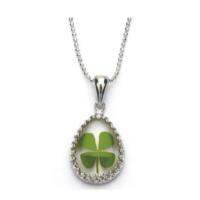 Stainless Steel Real Four Leaf Clover Good Luck Heart จี้ใบโคลเวอร์สัญาลักษณ์แห่งความโชคดี มาพร้อมสร้อยสแตนเลส ปรับความยาวได้ 16-18 นิ้ว