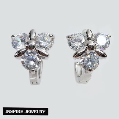 Inspire Jewelry ,ต่างหูเพชรสวิสCZ  งานจิวเวลลี่ ตัวเรือนหุ้มทองคำขาวแท้ 100% (พิเศษสำหรับผิวแพ้ง่ายมาก)
