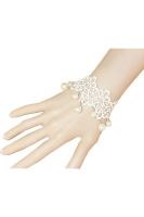 TANITTgems Vintage White Pearls French Lace Bridal Bracelet