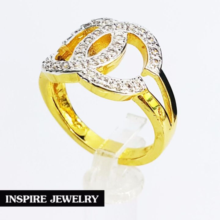 inspire-jewelry-แหวนเพชรสวิส-ฝังล็อค-งานจิวเวลลี่-ตัวเรือนขึ้นด้วยทองเหลืองนอก-ชุบทองแท้-100-24k