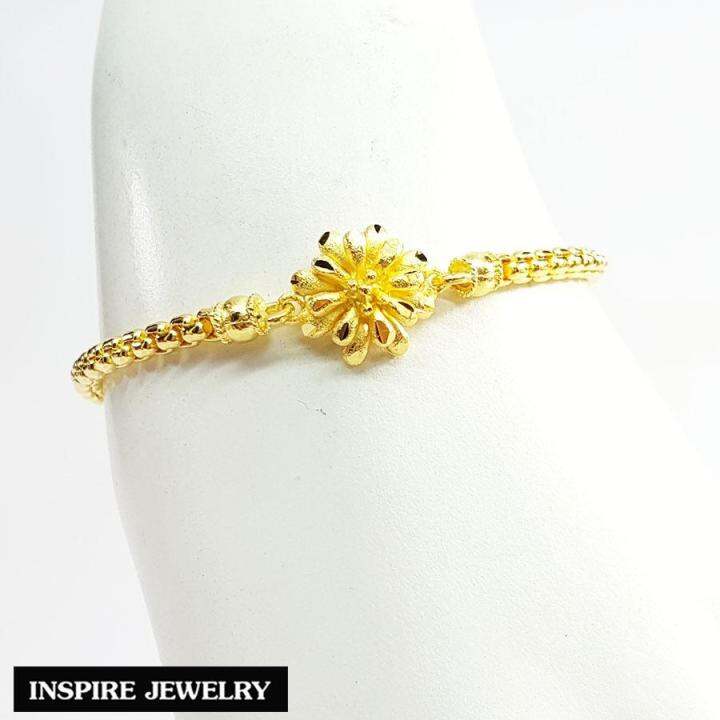 inspire-jewelry-สร้อยข้อมืองานdesign-ลายดอกไม้ทำลาย-สวยหรู-หุ้มทองแท้-100-24k-พร้อมถุงกำมะหยี่