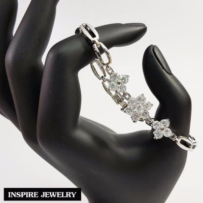 Inspire Jewelry ,กำไลข้อมือเพชร ลายดอกไม้ งานจิวเวลลี่ หุ้มทองแท้ 100% 24K สวยหรู คงทน พร้อมกล่องกำไลหรู