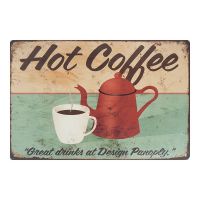 MonkeyAct ป้ายสังกะสีวินเทจ Hot Coffee Great drinks at Design Panoply