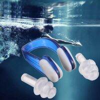 NEW Soft Silicone Swimming Nose Clips + 2 Ear Plugs Earplugs Gear with a case box Pool Accessories Water Sports - Blue/Black