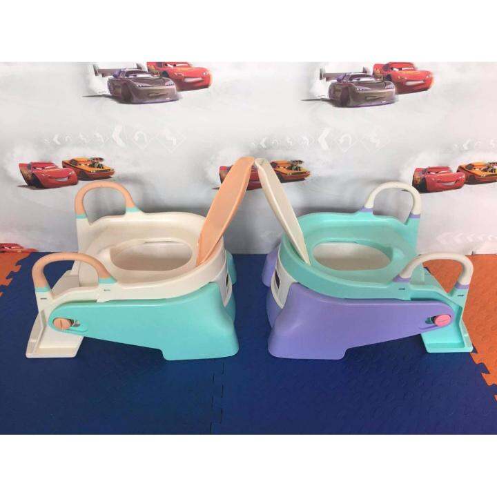 2-in-1-potty-trainer-ที่นั่งรองชักโครกมีบันได-กระโถน-สีม่วงเขียว-พรีเมี่ยมเกรด-รุ่นน้องเป่าเปา